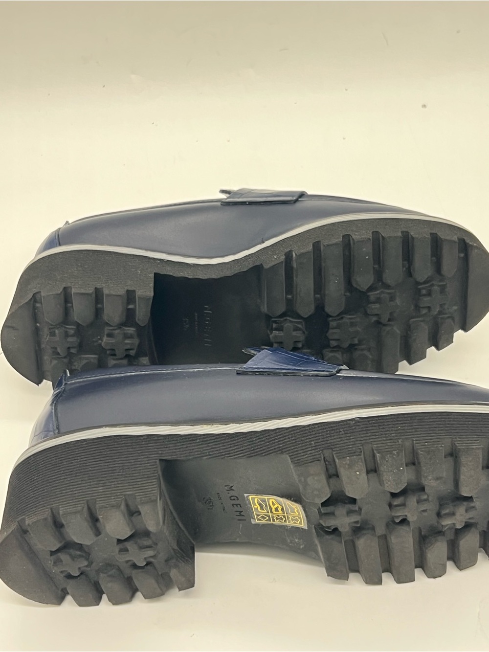 M. Gemi Navy Croc-Embossed Leather Penny Loafers - Picture 7 of 9